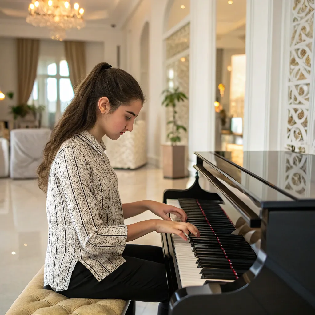 young woman playing piano